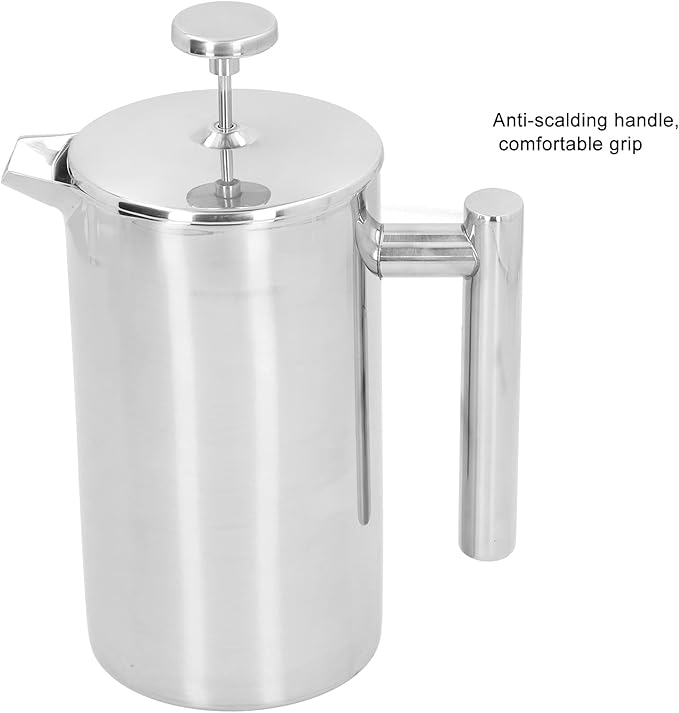 Pwshymi 1000ml Stainless Steel Coffee Press Pot Double Layer Insulated Hand Brewing Coffee Maker with Fine Filter Screen Anti Scalding Handle for Home Hotel