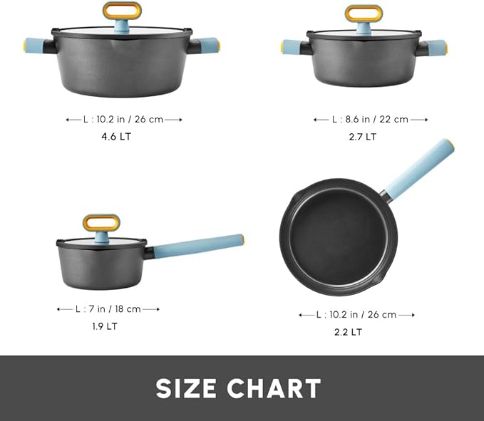 KARACA Fancy Ceramic Cookware Sets Black Kitchen Pots &amp Pans Set Non Stick with Lid Swiss Crystal Surface Induction Cooking Utensils 7-Piece Dishwasher Safe