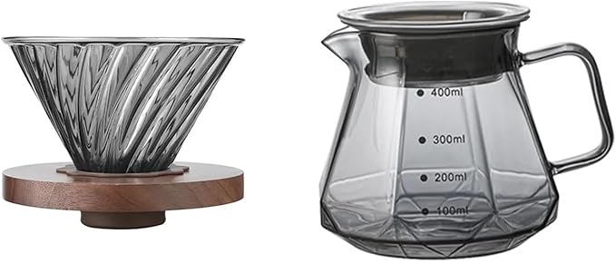 Fit forPour Over Coffee Maker with Walnut Handle &amp Glass Lid - 13.5/20 OZ Glass Coffee Pot for Home Café Restaurant and Camping(400ml)