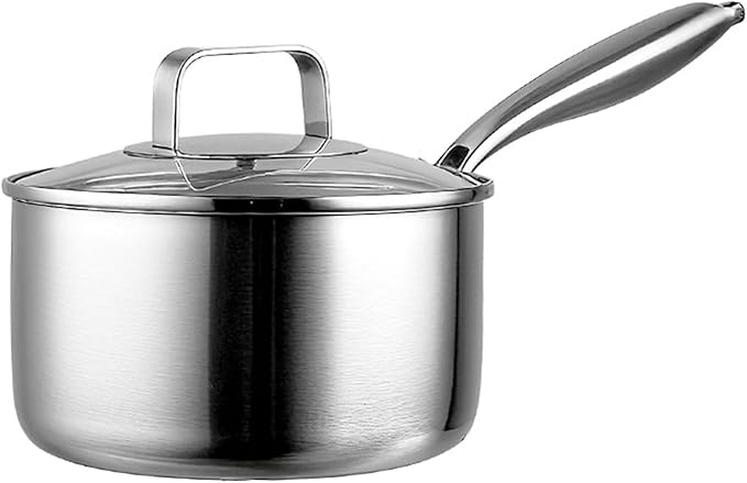 5 Ply Clad Stainless Steel 8-Piece Cookware Set with Lids Frying Pan &amp Soup Pot Wok and Milk Pot No Coating Non-Stick Kitchen Set Even Heating Frying Pans Compatible with All Cooktops7.0