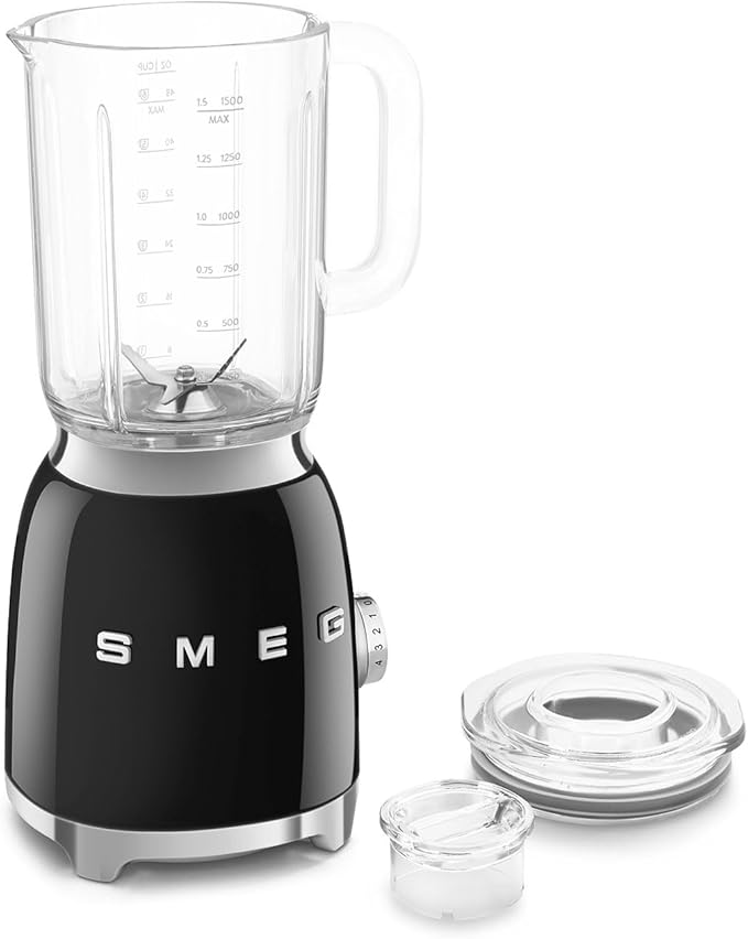 SMEG BLF03 Retro Style Blender – 600W Countertop Blender with 48 oz BPA-Free Jug 3 Speeds + Pulse Ice Crush &amp Smoothie Functions – 50s-Inspired Design-Black