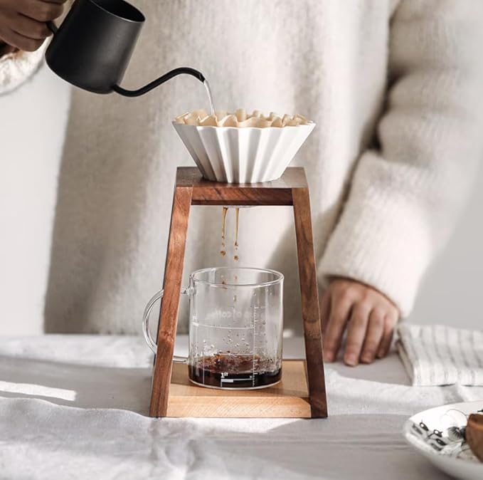 🪵 Minimalist Wooden Pour Over Coffee Dripper Stand – Walnut &amp Beech Wood – Handcrafted Manual Coffee Maker for Daily Brewing Rituals