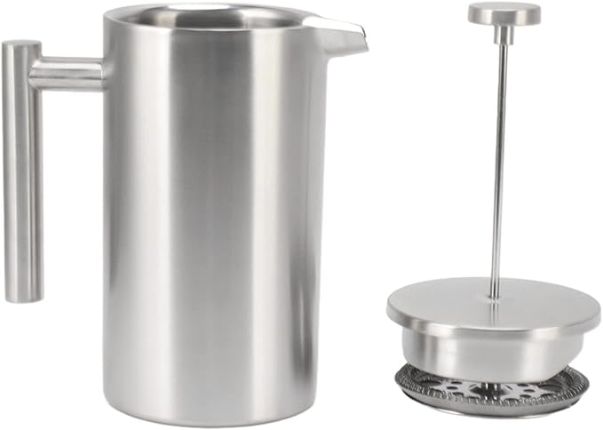 Portable Heatable French Press Coffee Maker Dishwasher Safe Double Wall Insulated Proof Stainless Steel 1L Capacity with for Delicious Hot Coffee and Loose Tea