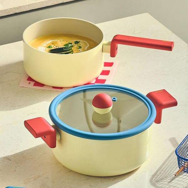 Danish 4-Pieces Forged Cookware Set with Lid Kitchen Nonstick Ceramic Coating Pot Saucepan Induction Compatible Kitchenware for Soup Noodle Stew Made in Korea (2.7 QT Casserole 7 Saucepot)