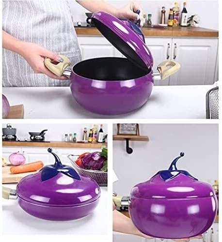 20cm Creative Eggplant Style Non-Stick Cookware Set 3-Piece Soup Pot Milk Pot &amp Frying Pan Aluminum