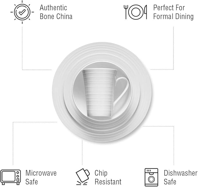 Stone lain Bone China Round Swirl Design 32 Piece Dinnerware Set White