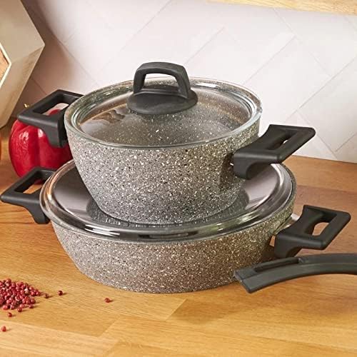 8 Parts Cookware Set Granite Looking Plated Fireproof Non-Stick Anti-Scratch Durable