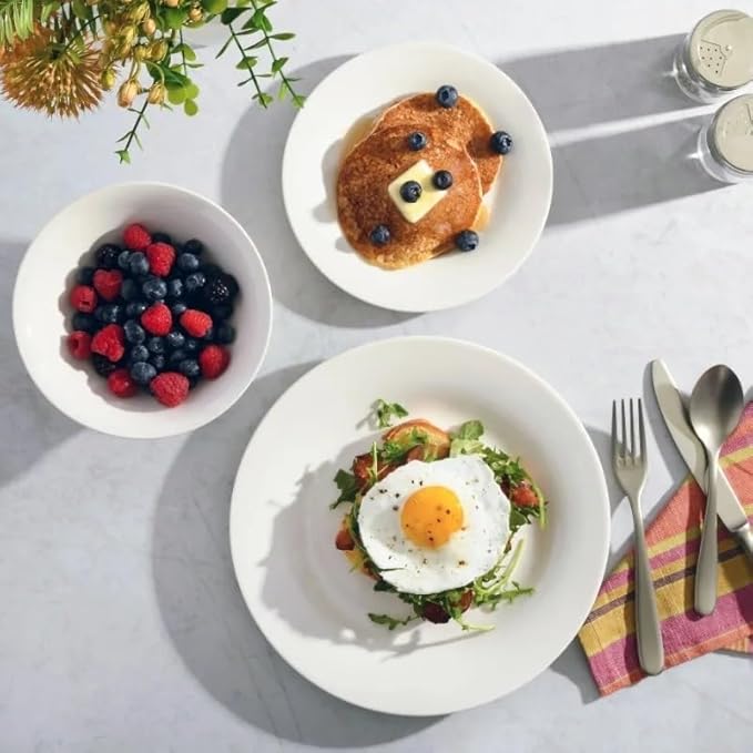Round 12-Piece Dinnerware Set Family Hotel Tableware Ceramic Round Plates and Bowls