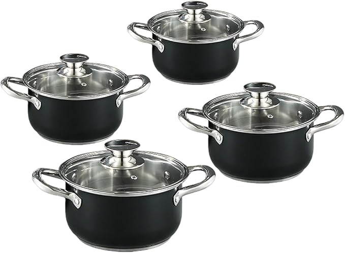 8Pcs Stainless Steel Cookware Set with Glass Lid Universal Cooking Pot Combination Anti-Scratch Soup Pot Set for Soup Cooking Stove