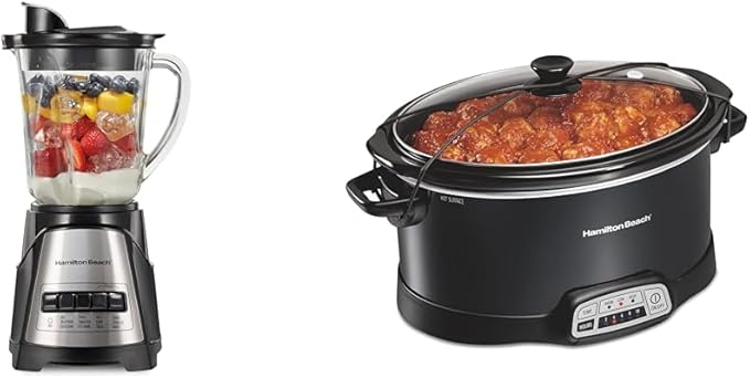 Hamilton Beach Power Elite Wave Action blender-for Shakes &amp Smoothies &amp Portable 7 Quart Programmable Slow Cooker with Three Temperature Settings