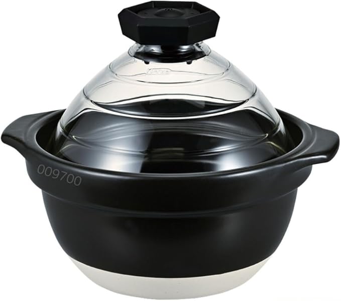 HARIO GNR-200-B-W Rice Pot with Glass Lid 2-3 Cups Visible Inside Heat-resistant Glass Ceramic Made in Japan