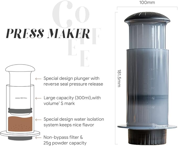 Coffee Press Maker -New Desgin Bigger Capacity Quickly Makes Delicious Coffee Without Bitterness - 1 to 3 Cups Per Pressing (Coffee Maker)