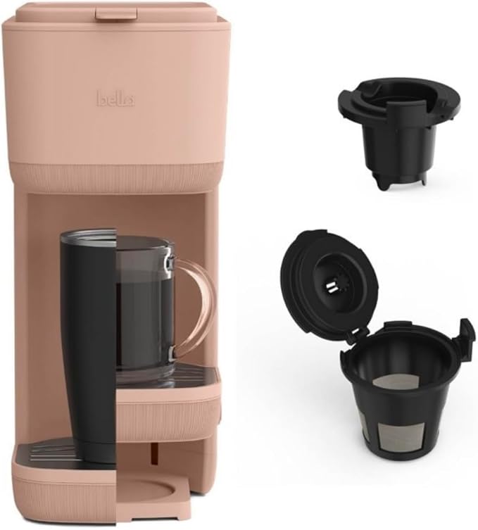 Single Serve Coffee Maker Blush Pink One-Touch Operation Compact Modern Design Travel Mug Compatible Cord Management