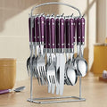 Montgomery Ward 20-Piece Hanging Flatware Set with Rack Purple - Elegant Stainless Steel Utensils (Purple)