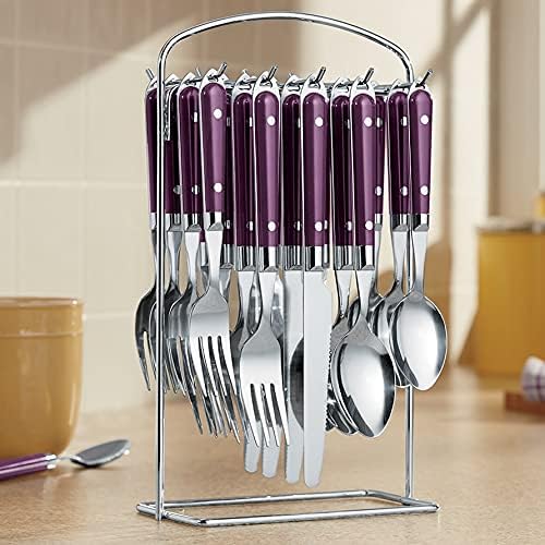 Montgomery Ward 20-Piece Hanging Flatware Set with Rack Purple - Elegant Stainless Steel Utensils (Purple)