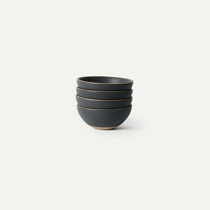 MORA Small Bowls Set of 4 16oz Ceramic Pottery Dessert Bowls - Microwave Oven and Dishwasher Safe - Liquorice