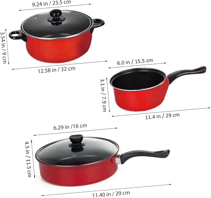 Homoyoyo 3pcs Non-stick Frying Pan and Soup Pot Set Red Multifunctional Cooking Tool Kitchen Utensil for Home Daily Use Space-saving Cookware Accessories