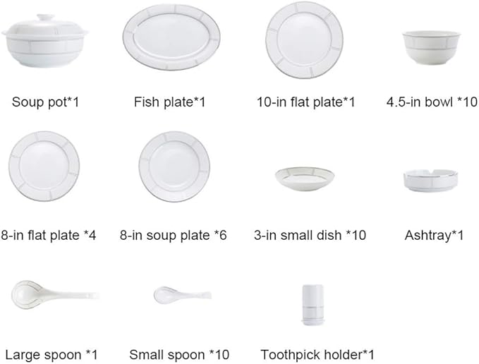 Ceramics Dinnerware Set with 46 PiecesBowl/Dish/Soup Pot/Spoon|Dinner SetsMinimalist Style Porcelain Combination Set