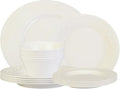 18-Piece White Ceramic Dinnerware Set - Relief Series Service for 6 Includes Bowls &amp 8''/9.6'' Plates Glossy Finish