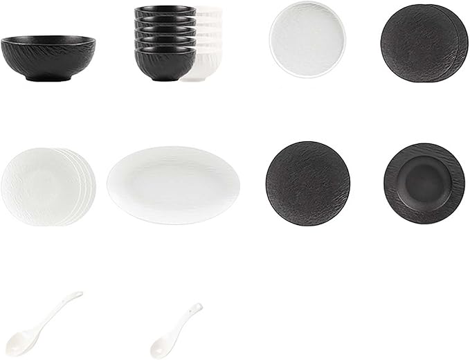 Elegant Black and White Minimalist Matte Ceramic Dinnerware Set Includes Plates Bowls Perfect for Home Dining Modern Tableware for Everyday Use or Gifting Ideal for Housewarming