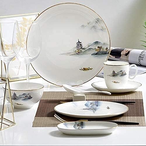 Elegant Dinnerware Set Dinner Plates Bowls Set Household Dinnerware Set Ceramic Bowls And Plates Cups And Saucers Chinese-Style Hotel Tableware Set Clear Water And Sk