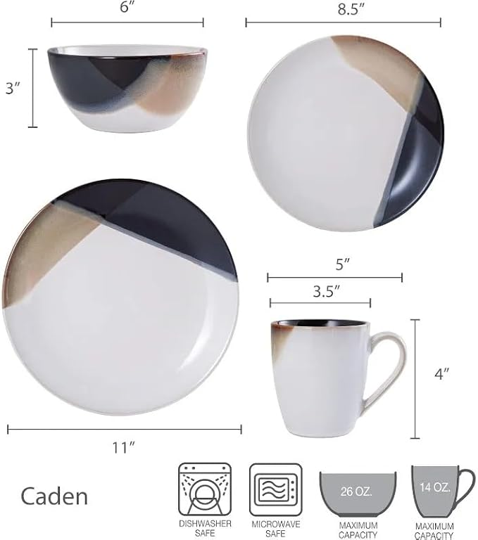 16-Piece Dinnerware Set Service for 4 Assorted Dishes and Plates Sets Family Dinner Party