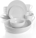 18 Piece White Porcelain Dinnerware Set with 2 Serving Bowls – Service for 4 Microwave &amp Dishwasher Safe Plates and Bowls