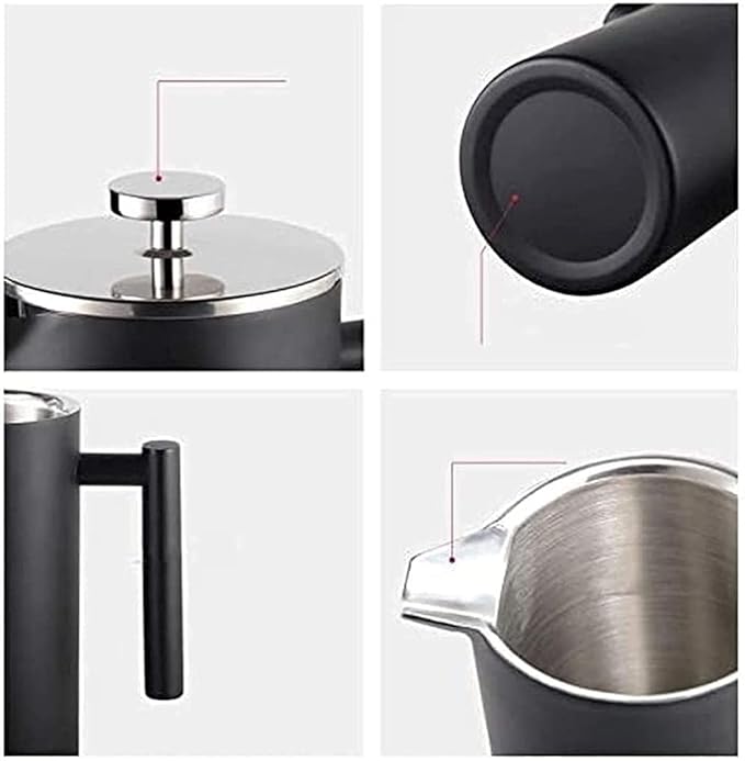 Press Coffee Maker Coffee Press CaffettiereCoffee Maker Coffee and Tea MakerDouble Wall Insulated Stainless Steel French Coffee Press Coffee Tea Maker with Stainless Steel Plunger - Easy to Clea