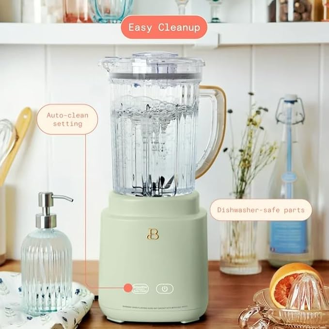 Beauti Power Exact Blender System with 700 W Motor 50oz Tritan Jar 20oz Single-Serve Cup No Drippy Sippy Lid 3 Speeds &amp 4 Pre-sets Dishwasher-Safe Parts Travel Cup Included (Sage Green)
