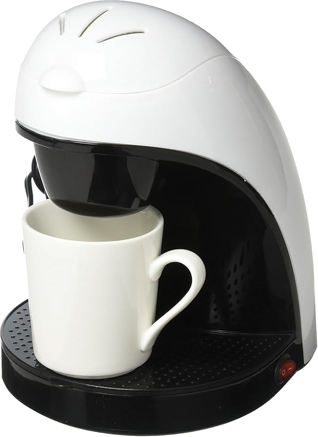 Single Serve Coffee Maker with Reusable Filter – Compact 10oz Brewer with Mug Drip Tray &amp BPA-Free Design – Black Red White Options (White)