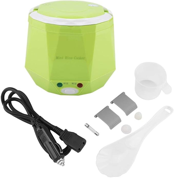 Mini Rice Cookers 24V 1.3 L Electric Rice-cooker Food Steamer for Truck Car Cooking for Soup Porridge Rice Noodles Portable 180W(green)