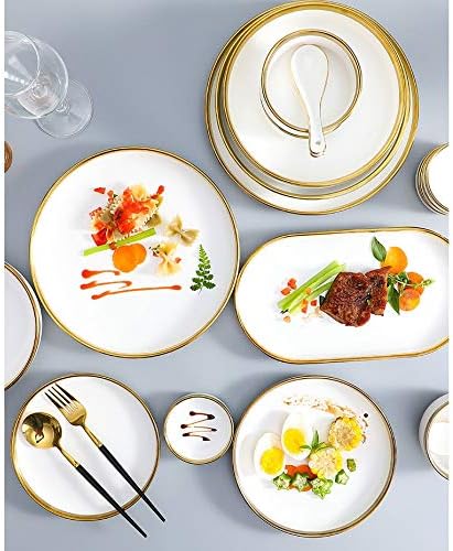 Gilt Rim Plate Steak Food Plate Nordic Style Tableware Bowl Dinner Dish High End Porcelain Dinnerware Set