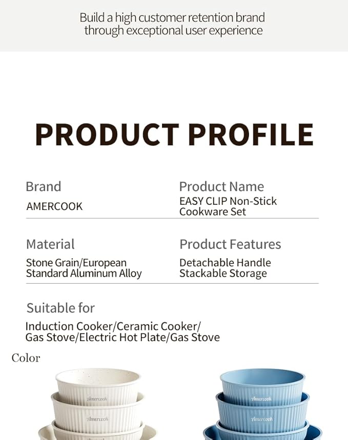 Amercook detachable nesting cookware non-stick versatile pot set kitchen-specific cookware set for home use gem blue nine-piece set