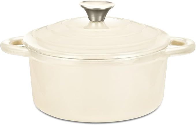 Hamilton Beach 3-Quart Enameled Cast Iron Dutch Oven Pot with Lid Cream