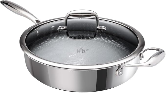 Hell’s Kitchen Hybrid Cookware 6 Piece Pot Set 11 In Fry Pan 4 Qt Sauté Pan 7.5 Qt Pot 2 Tempered Glass Lids Nonstick Scratch-Resistant Dishwasher Safe Multi-Cooktop Oven-Safe