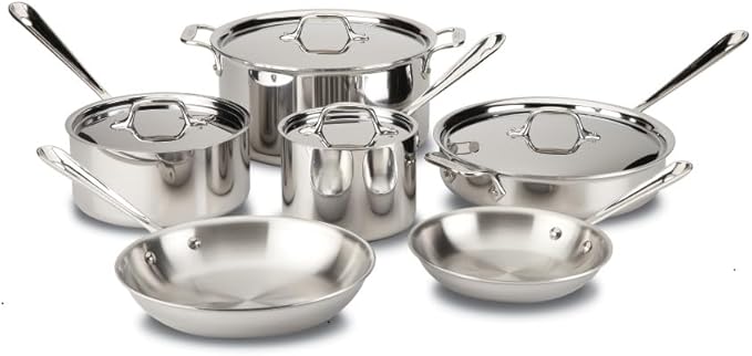 All-Clad D3 3-Ply Stainless Steel Cookware Set 10 Piece Induction Oven Broil Safe 600F Pots and Pans &amp HA1 Hard Anodized Nonstick 2 Piece Fry Pan Set 8 10 Inch Induction Pots and Pans Cookware B