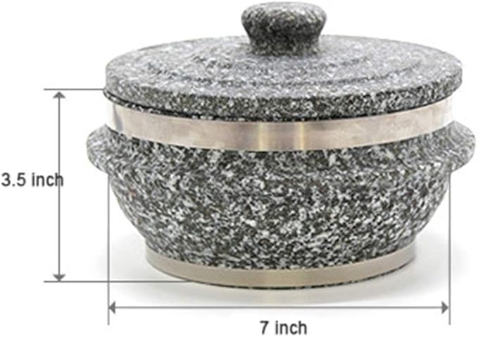 Jangsoo Gopdol Natural Giblet Pot Dolsot Pot with Stone Lid for Nutrition Rice Steamer (Large 7 X 3.5 inch)