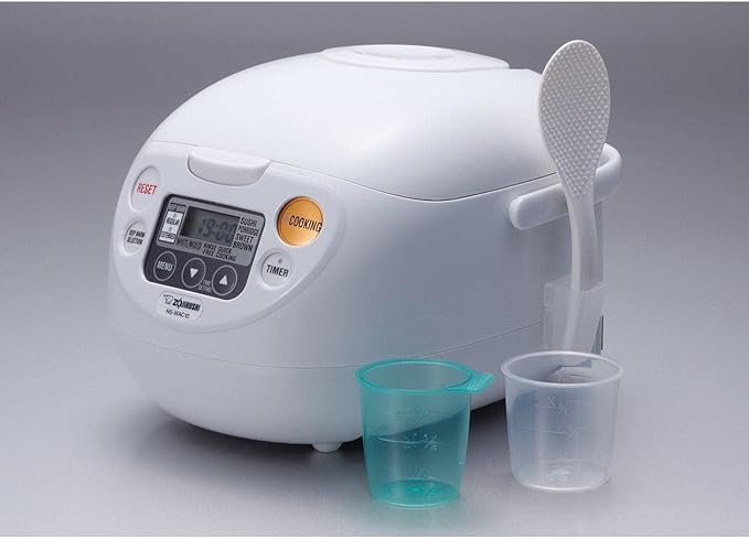 Zojirushi Micom Rice Cooker and Warmer (10-Cup/Cool White) Bundle with Rice Washing Bowl and Bamboo Spoon (3 Items)