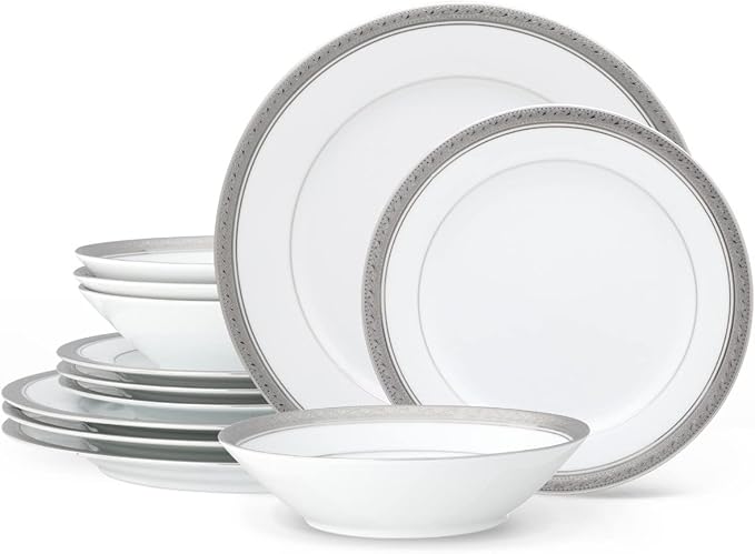 Noritake Crestwood Platinum 12-Piece Dinneware Set Service for 4
