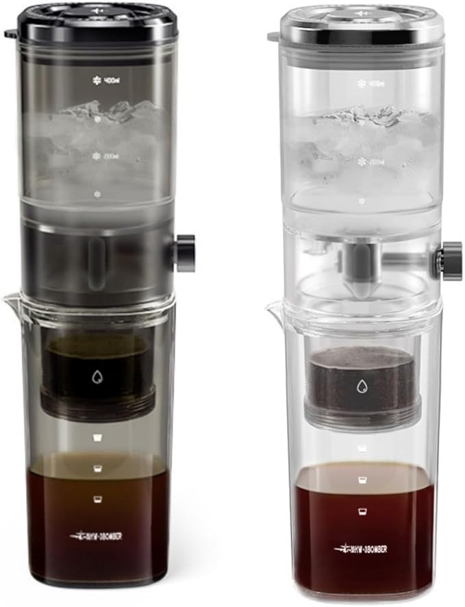 Cold Brew Ice Slow Drip Coffee Maker with Stable Drip Rate High-Density Filter and Transparent PCTG Body for Smooth Home Brewing(Black)