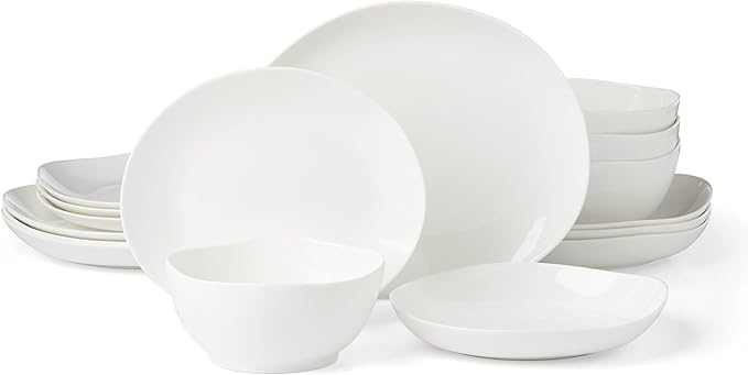 Lenox Dinnerware Set Studio 1414 Curve 16-Piece Set Service For 4 Bone China Material Dishwasher &amp Microwave Safe Home And Kitchen Kitchen And Dining Plates And Bowls Sets (White 16 Pieces