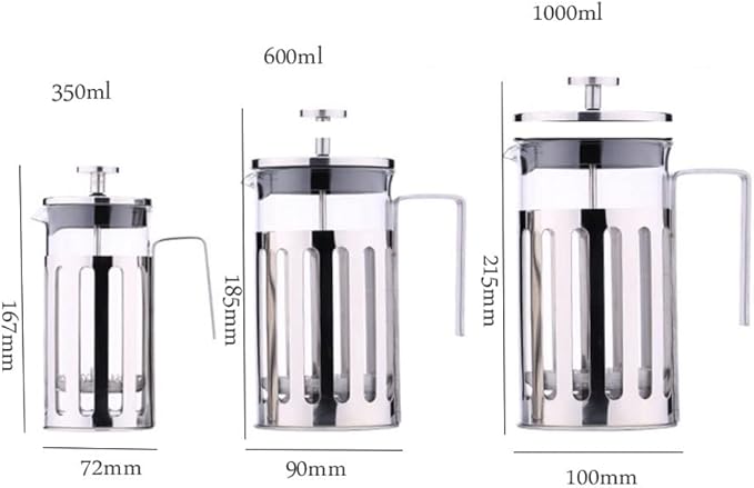 French Press Coffee Maker Borosilicate Glass 304 Stainless Steel Coffee Press Cold Brew Heat Resistant Thickened Borosilicate Coffee Pot for Camping Travel Gifts 1000ML (Size : 1000ml)