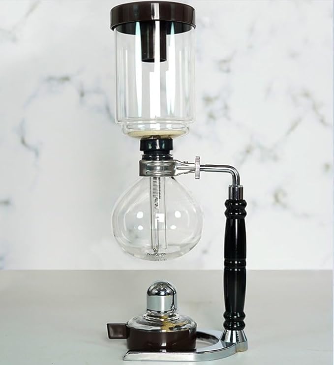 Generic 5-Cup Siphon Coffee Maker BS Glass Syphon Coffee Pot Vacuum Coffee Maker Retro Vintage Siphon Coffee Brewer 600ml Capacity with Stainless Steel Bracket Base Clear HWN853