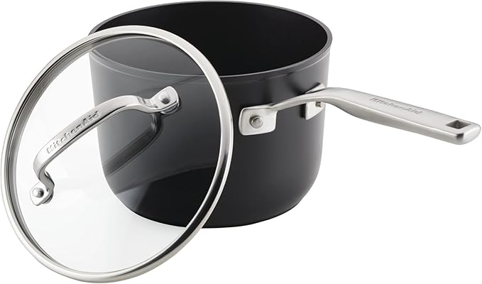 KitchenAid Hard Anodized Induction Nonstick Sauce Pan/Saucepan with Lid 3 Quart - Matte Black