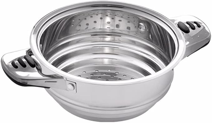 16-Piece Stainless Steel Cookware Set – Non-Stick Frying Pan Saucepan Casserole Steaming Insert Glass Lids Induction Compatible
