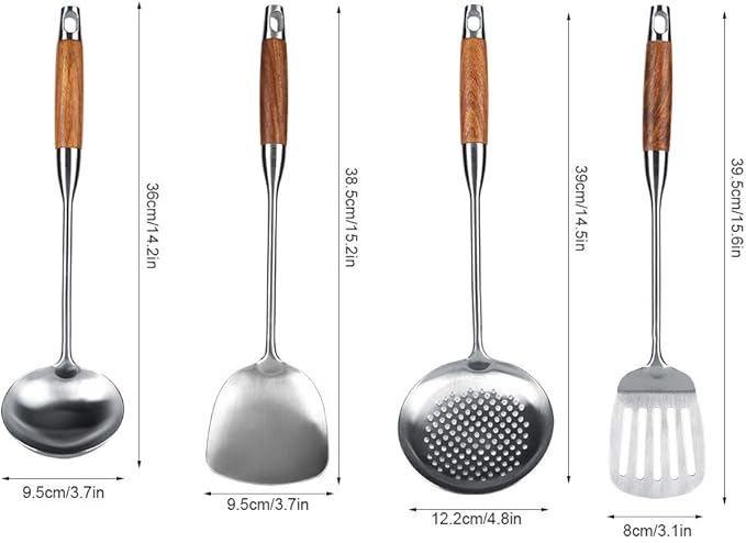 Chef Kitchen Cookware Set 4 Piece Nonstick Spatula Set Black Wooden Handle Stainless Steel Kitchen Gadgets