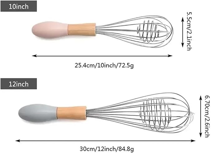 Manual Egg Blender With Wood Handle Stainless Steel Hand Beater Dough Cream Stirring Mixer Whisk Cooking Baking Kitchen Tools(10 inch)