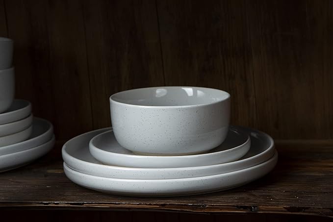 Famiware Milkyway Plates and Bowls Set For 4 16 Pieces Dinnerware Sets Light Gray