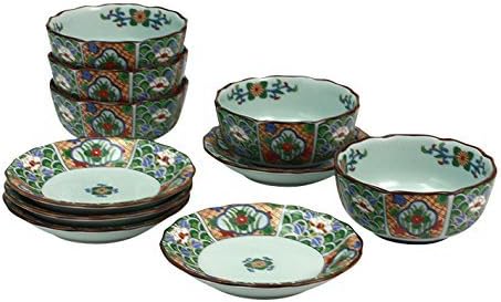 Dinnerware Set: Nabeshima Crest Small Plate and Bowl Set Japanese Plate and Bowl Set (Plate x 5 pcs/Bowl x 5 pcs) Porcelain/Size (cm) Φ3.7 x 1.7 inches (9.5 x 4.4 cm) Φ4.5 x 2 / No: 364580