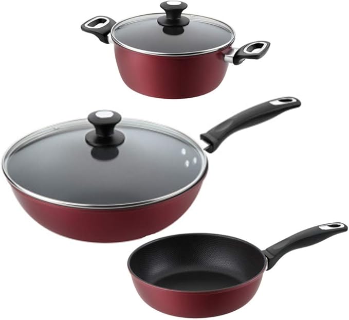 Cookware Set Pan &amp Pot Set 3 Piece Stock Pot Saute Pan SaucepanGlass Lid Induction NonstickSuitable for All Types of Heat Sources Including Induction Cookers Non Stick Pan